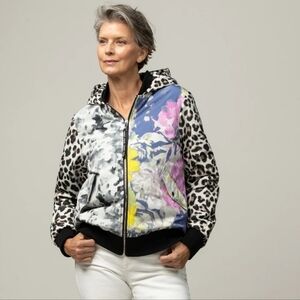 NWOT NIKKI JONES Sabine Floral & Animal Print Bomber Jacket M